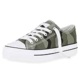 SCARPE VITA Damen Plateau Sneaker Turnschuhe Schnürer Basic Plateauschuhe 174305 Camouflage 37