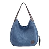 PB-SOAR Damen Mädchen Modern Canvas Shopper Schultertasche Handtasche Henkeltasche Hobo Bag Beuteltasche (Blau(Denim))