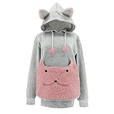 Women's Cat Hoodies with Cat Ears Hood Large Sizes Teddy Fleece Sweater Cute Fleece Jacket Long Sweat Jacket with Large Pockets Christmas Jumper Plain Sweatshirt Coat Hooded Pullover Long S