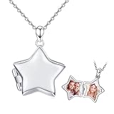 Medaillon Kette 925 Sterling Silber Stern Anhänger Medaillon zum Öffnen für Bilder Mädchen Foto Medaillon Halskette für Damen Amulett zum Öffnen für Fotos Weihnachts Geschenk für Kinder Mutter F