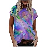 Ur_Ben Damen Bunt T-Shirt Top Sommer Oberteile Basic Shirt Kurzarm Tee Bluse Frauen Elegant Baumwoll Freizeit(Mehrfarbig,L)
