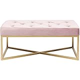 Kare Design Bank Crossover Rose Messing 90x40cm, Esszimmerbank mit goldenem Kreuzgestell, edle Polsterbank für Flur, vor das Bett oder an den Esstisch, Sitzbank Samt, (H/B/T) 40x92x41