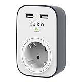 Belkin Surge Plus SurgeCube Überspannungsschutz Steckdosenadapter (inkl. 2 USB Anschlüsse mit 2,4A) weiß/g