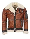 Hollert Herren Bomberjacke B16 Rocky Sylvester Style Winterjacke 100% Merino Felljacke Lederjacke Fliegerjacke Größe M, Farbe Model 6 - Kastanie/C