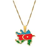 FDDSSYX Kartenhalskette,Aserbaidschan Farbige Flaggen Muster Anhänger Karte Kontur Kette Gold Silber Farbe Polieren Frauen Männer Ethnischer Charme Damen Modeschmuck Mädchen Unisex, Gold Farb