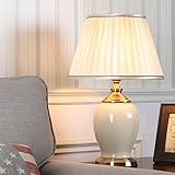AAXYZX Moderne einfache Keramik Schreibtischlampe Schlafzimmer Nachttischlampe Wohnzimmer Haushaltsbekenntnis Schreibtisch leichte Möbelgeschenkknopfschalter,LED Schreibtischlampe (Farbe : Off-White)
