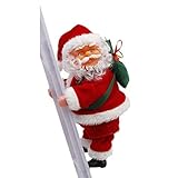 Queta Elektrische Weihnachtsmann auf Leiter Indoor und Outdoor Weihnachtsmann Klettern Perfekt Nikolaus Weihnachtsdekoraion für Wände, Fenster,Garten und Weihnachtsb