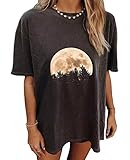 Oberteile Damen Vintage Pull Oversized Tshirt Sonne Mond Motiv Sportshirt Kurzarm Sport Oberteile Vintage Sweatshirt Rundhals Teenager Mädchen Top Lang