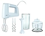 Braun MultiMix 3 HM 3135 Handmixer – Handrührgerät zum Backen & Kochen, inkl. Schneebesen, Knethaken, Pürierstab, Zerkleinerer und 600 ml Mix- und Messbecher, 500 W, Weiß