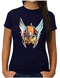 OM3® Weird Cat T-Shirt - Damen - Warrior Helmet Kitty Art Design - XXL, Navy