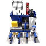 DEWEPRO® 20 teiliges Fliesenleger Waschset XXL - 22l Waschbox - Zahnkellen - Schwammbrett - Wasserwaag