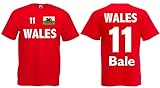World-of-Shirt Herren T-Shirt Wales EM 2016 Trikot Bale Nr.11|rot-L