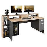 Stella Trading Highscore 4 Tisch Optik, Gaming Schreibtisch mit Schublade und LED-Beleuchtung, Holzwerkstoff, Artisan Eiche/Grau, 182 x 92 x 70