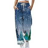 Damen Weihnachten Druck Jogginghose Lose Weihnachtshose Trainingshosen Teenager Mädchen Mode Kordelzug Hohe Taille Sport Hosen Christmas Muster Sporthose Sweatp