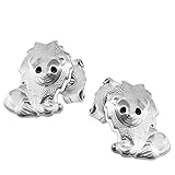 Clever Schmuck Silberne kleine Kinder Ohrringe als Ohrstecker Mini Löwe 7 x 5 mm glänzend und seidenmatt mit schwarzen Augen STERLING SILBER 925