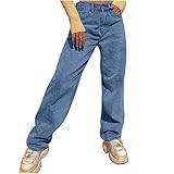 Briskorry Damen Baggy Jeans Y2K Style Jeanshose mit Hoher Taille, Gerade Jeanshose mit Weitem Bein, Mode Loose Flare Bleistift-Jeanshose Schlagjeans, Freizeithose Boyfriend J