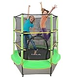 Trampolin Kinder, Faltbares Fitness Kindertrampolin Indoor Outdoor, 55 Zoll Jumping Trampolin mit Sicherheitsnetz, Randabdeckung, für Jungen Mädchen ab 4 5 6 Jahren belastbar bis 50 kg (Grün)