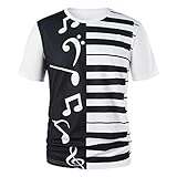 Yanhoo 2019 Neu Männer und Frauen Paar Modelle Klavier Ton Charakter Muster Druck Kurzarm T-Shirt Tops Bluse Sport Oberteile Sommerbluse Streetwear (L, Weiß)