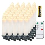 Clanmacy 30 Stück LED Weihnachtskerzen kabellos inkl. Batterien, Dimmbar Flammenlose Kerzenlichter mit Fernbedienung Timer, warmweiß Christbaumkerzen für Weihnachtsdeko Hochzeit Geburtstags Party