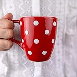 City to Cottage - Keramik Kaffeebecher 300 ml | Rot und Weiß | Polka Dots | Handgemacht | Keramik Geschirr | Kaffee Tee B