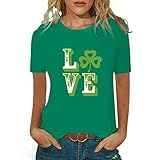 Damen Tshirt Bluse St. Patricks Day Drucken Sweatshirt Tee Shirts T Shirt Hemden Teenager Mädchen Blusenoberteile Vintage Casual Rundhals Muster Sommer Damen Longshirt Tshirt Oberteile Top