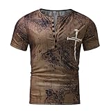 Mens Muscle Workout T-Shirt Gym Bodybuilding Athletic T-Shirts V-Neck Buttons Slim Fit Short Sleeve Casual Tee ShirtsJogging Athletic Set Workout Tracksuit Sportswear(Coffee,XXXXL)