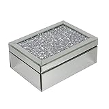 HomeZone Luxus Silber Gebrochenem Strass Diamant Gespiegelt Glas Schmuck Kästchen mit Schwarzer Samten Intarsie Dekorativ Elegant Schmuck Andenken Kiste Schmuck Stoffvorratsbü
