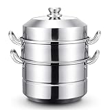 YLKCU Dämpfendes Kochgeschirr Dampfkocher, 3-Schicht-Gastronomie/Haushalt Dampfgarer aus Edelstahl 304, geeignet für Gasherd/Induktionsherd (28-40 cm) Kochpfanne (Größe: 30 cm)