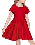 Trudge Mädchen Swing Kleider für Kinder Sommerkleid Hem Skaterkleid Kurzarm T Shirt Kleid Baumwolle Prinzessin Kleid einfarbig Basic FatternKleid Rundhals Freizeitkleidung Gr.92-164, Rot, 140