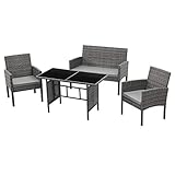 SVITA Brooklyn XL Polyrattan Essgruppe Lounge Garnitur Gartenmöbel Set Esstisch (Grau)