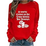 Sweatshirt Damen Rundhals Bluse Tops Brief Druck T-Shirt Pullover Mit O-Ausschnitt Casual Lose Streetwear Langarmshirt Herbst Winter Alltag Jumper Shirts Brief Sweatshirts Freizeit Pulli Top