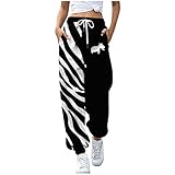 Damen Hose Weihnachten Drucken Wide Beinhose Leichte Baggy Yogahose Vintage Mode Weites Bein Übergröße Weiche Fitnesshose Lässige Loose Weihnachtshosen Straight Bein Freizeithose S-XXL