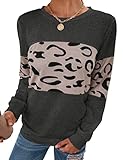 WXDSNH Damen Pullover Rundkragen Langarm T-Shirt Kontrastfarbe Patchwork Sweatshirt Herbst Winter Urban Casual Top