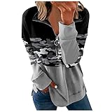 Briskorry Damen Print Muster Pullover Farbblock Langarm T-Shirt Rundhals Lässiges Sweatshirt Gestreiftes Tunika Top für F