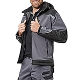Pionier ® workwear Herren Softshell Arbeitsjacke mit Kapuze | atmungsaktive Jacke | verstellbare Ärmel | reflektiert bei Nacht | Outdoor | grau/schwarz XL