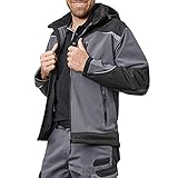 Pionier ® workwear Herren Softshell Arbeitsjacke mit Kapuze | atmungsaktive Jacke | verstellbare Ärmel | reflektiert bei Nacht | Outdoor | grau/schwarz XL