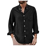 BOOMJIU Leinenhemd Herren Hemd Herren Button Down Shirts Langarm Sommerhemd Herren Regular Fit F