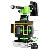 4D 16 Linien Kreuzlinienlaser Grün 4 x 360 Linienlaser selbstnivellierender Laser Nivelliergerät manueller Modus Vertikale und Horizontale Linie Fernbedienung für Wandmagnethalterung für Hebeb