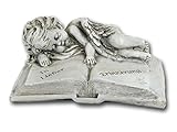 Bambelaa! Grabschmuck Deko Trauerartikel Grab-Engel auf Buch Grau Steinharz Friedhof Ca. 14 x 11 x 6 cm W