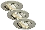 Briloner Leuchten 7209-032 LED Einbauleuchten 3er Set, Einbaustrahler schwenkbar, 230V, kein Trafo notwendig, Einbaulaulampe 5W, warm weiß, flache Einbautiefe 3cm, energiesparend, rund, matt-nick