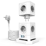 Tate Guard 10 Fach Überspannungsschutz Steckdosenturm Steckdosenleiste mit 3 USB,abnehmbare Steckdose,2500 W/10A,30W Schnellladung,Überlastschutz,feuerhemmend,2M-Verlängerungskabel für Heim und Bü