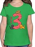 Kindergeburtstag Geschenk - 3. Geburtstag Katzen - 116 (5/6 Jahre) - Grün - Tshirt Katze Kinder 3 - F131K - Mädchen Kinder T-S