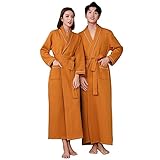IJNBHU Paar Frühling Herbst Morgenmantel, Luxus Kuscheliger Bademantel aus Reiner Baumwolle, mit Gürtel & Taschen V-Ausschnitt Kimono Robe für Home Spa Party Geschenk, Damen Gelb,XXL