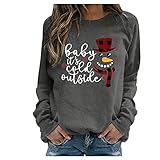 Lomelomme Weihnachts Shirt Mädchen Weihnachts Pulli Frauen Große Größen Mit Weihnachtsdruck Weihnachts Shirt Damen Weihnachtspullover Weihnachtshemd Damen Langarm Rundhals Strickp