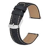 BISONSTRAP 20mm Uhrenarmbänder mit Schnellverschluss und Retro-Lederersatzbändern (Schwarz mit Khaki Nähten)