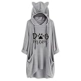 YEBIRAL Damen Hoodie Sweatshirt Kapuzenshirt Lässige locker Oberteile Asymmetrisch Tunika Tops Oversize T Shirt Bedrucken Grafik Bluse Pullover Mit Kapuze und Katzenohren (A-02Grau, XXL)