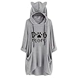 YEBIRAL Damen Hoodie Sweatshirt Kapuzenshirt Lässige locker Oberteile Asymmetrisch Tunika Tops Oversize T Shirt Bedrucken Grafik Bluse Pullover Mit Kapuze und Katzenohren (A-02Grau, XXL)