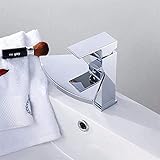 ZYDSN Waschbecken-Mischbatterie, moderner Wasserhahn mit modischem Design, Einhandgriff, Einzelloch, silberfarbener Waschbecken-Wasserhahn, große Öffnung, Wasserfall-Typ, Wasser, Kup