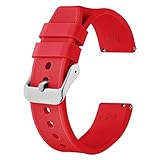 BISONSTRAP Silikon Armband 22mm, Schnellwechsel Gummi Uhrenarmband für Herren Damen,Rot/Silberne S