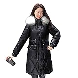 JFISQ Damen Elegant Daunenmantel Mit Pelzkragen Kapuze Winter Winddicht Warm Baumwolle Parka Freizeit Lose Gepolsterte Mantel Frauen Steppjacke Für Outdoor Reise,Schwarz,XXL